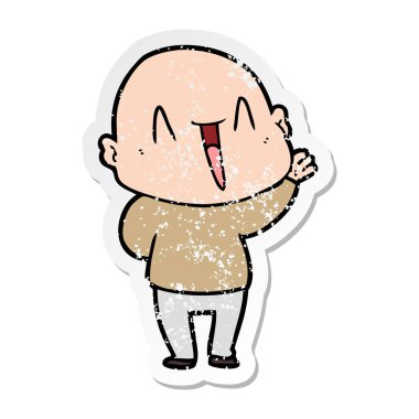 bir mutlu karikatür kel adamın sıkıntılı etiket