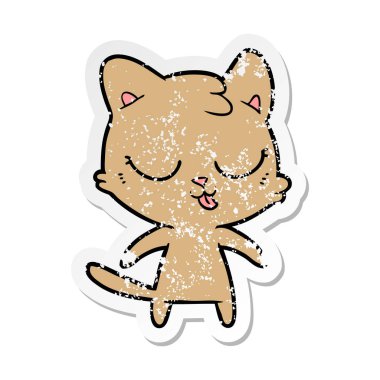 sevimli çizgi kedi sıkıntılı etiket