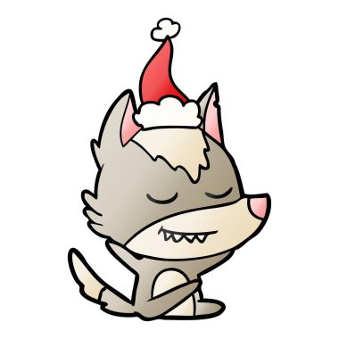 dost el giyen Noel Baba şapkası oturan bir kurt degrade çizgi film çekilmiş