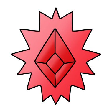 el çekilmiş degrade çizgi film doodle, bir kırmızı parlak mücevher 