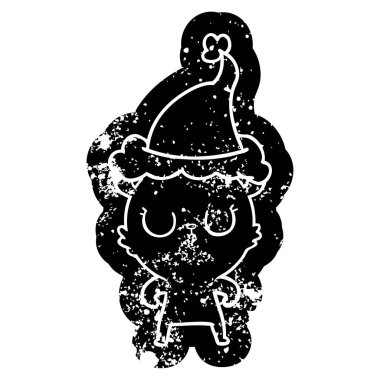 Noel Baba şapkası giyen bir ayının huzurlu karikatür sıkıntılı simgesi