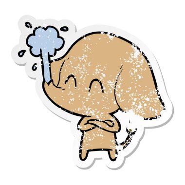 sıkıntılı etiket su spouting bir sevimli çizgi fil