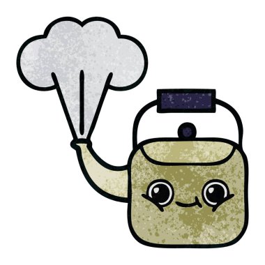 Retro doku karikatür buharlı su ısıtıcısı