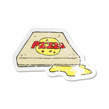 Retro distressed sticker of a cartoon pizza vector