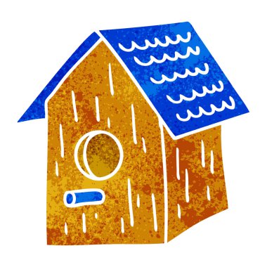 elle çizilmiş retro karikatür doodle bir ahşap kuş evin