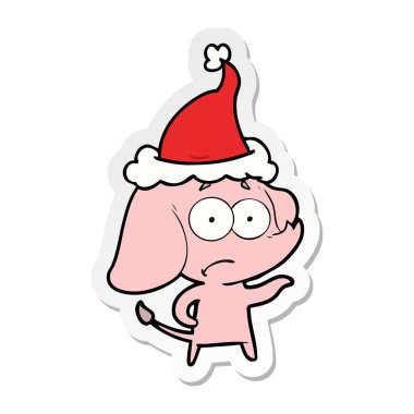 etiket karikatür Noel Baba şapkası giyiyor emin değilseniz bir filin el çekilmiş