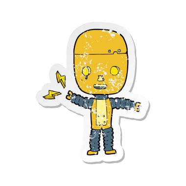bir çizgi film robot Retro sıkıntılı etiket