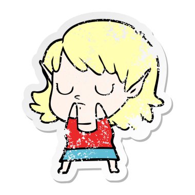 bir çizgi film elf kızın sıkıntılı etiket