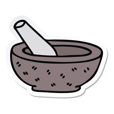 ilginç bir el etiket çizilmiş karikatür havaneli ve harç