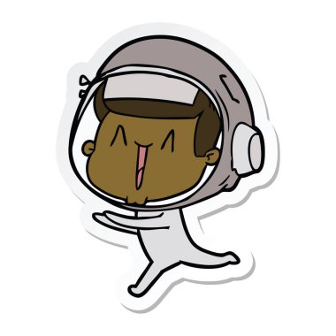 çalışan bir mutlu karikatür astronotun etiket