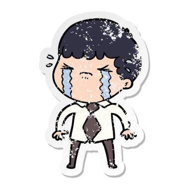 ağlayan bir çizgi film adamın sıkıntılı etiket