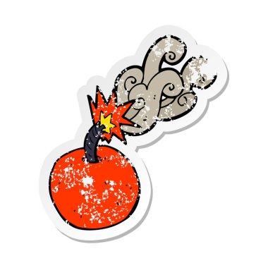 Retro sıkıntılı etiket bomba yanan bir karikatür
