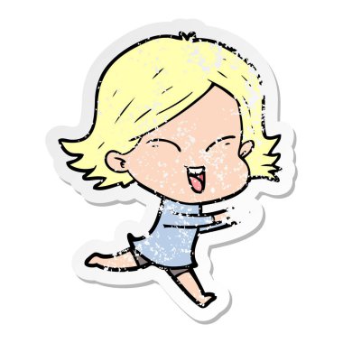 bir mutlu çizgi film kızın sıkıntılı etiket