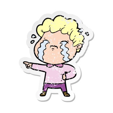 ağlayan bir çizgi film adamın sıkıntılı etiket