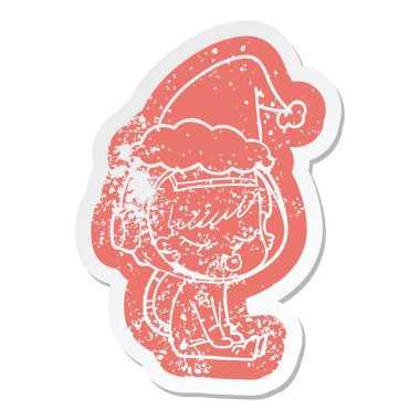 wa oturan bir güzel astronot kızın sıkıntılı Etiket cartoon