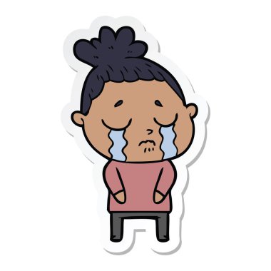 etiket bir karikatür ağlayan kadın