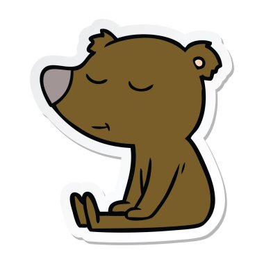 etiket oturan bir mutlu karikatür ayının