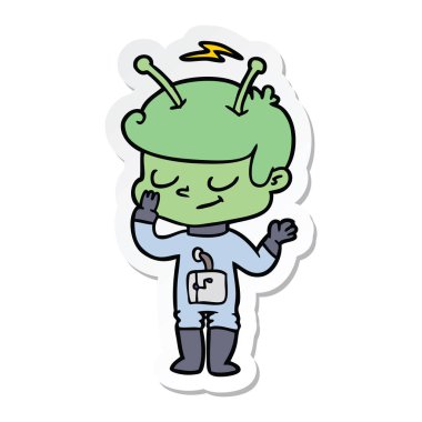 bir dostu karikatür spaceman etiket