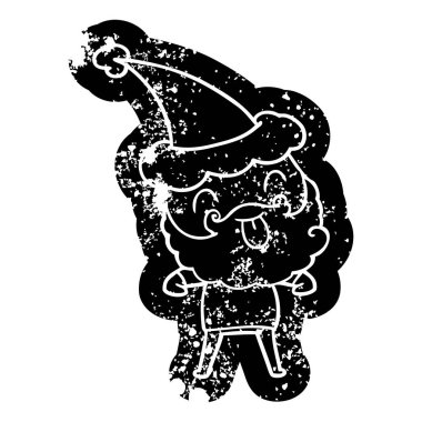 Sakallı Noel Baba şapkası giyen dilini