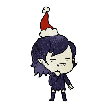 Noel Baba şapkası giyen bir ölümsüz vampir kız dokulu çizgi film el çekilmiş