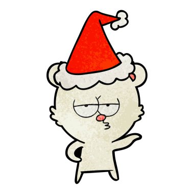 sıkılmış kutup ayısı el giyen Noel Baba şapkası çizilmiş dokulu karikatür