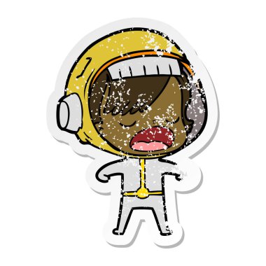 açıklayan bir karikatür astronot kadının sıkıntılı etiket