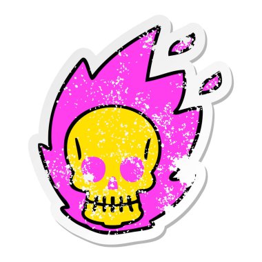 ilginç bir el sıkıntılı etiket karikatür kafatası çizilmiş