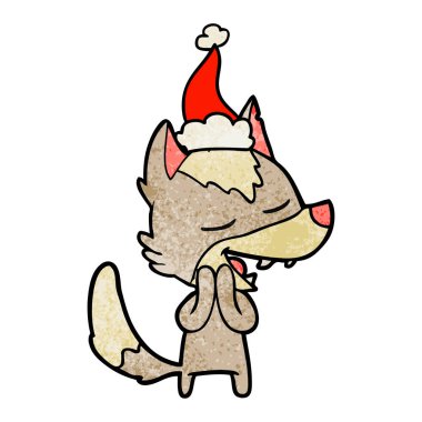 el giyen Noel Baba şapkası gülüyor kurt dokulu çizgi film çekilmiş