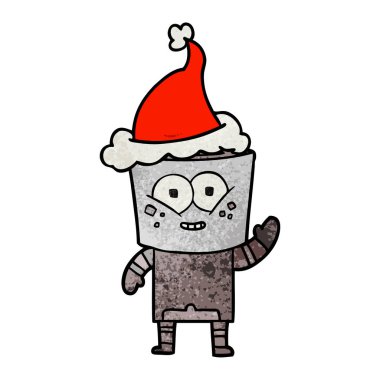 Merhaba Noel Baba şapkası giyen sallayarak bir robot mutlu dokulu çizgi film