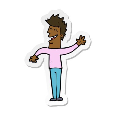 etiket sallayarak mutlu bir çizgi film adamın