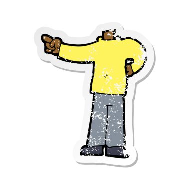 Retro sıkıntılı etiket vücut işaret eden bir karikatür