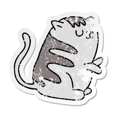 ilginç bir el sıkıntılı etiket karikatür kedi çizilmiş