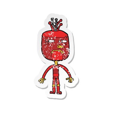 komik karikatür robot Retro sıkıntılı etiket