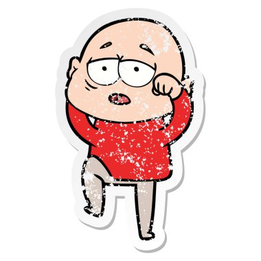 sıkıntılı etiket bir karikatür kel adam yorgun