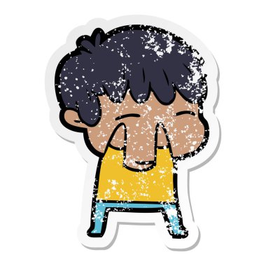 çizgi film meraklı bir çocuk sıkıntılı etiket