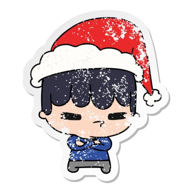 Noel sıkıntılı etiket karikatür kawaii çocuğun el çekilmiş
