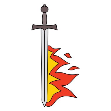 ilginç karikatür flaming kılıç el çekilmiş