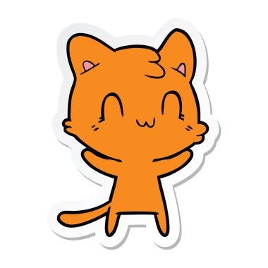 etiket bir karikatür mutlu kedi