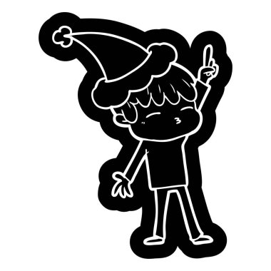 Noel Baba şapkası giyen meraklı bir çocuk ilginç çizgi film simgesi