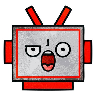 Retro grunge doku karikatür bir robot baş