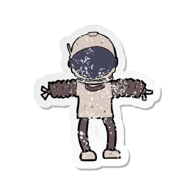 bir çizgi film astronotun Retro sıkıntılı etiket