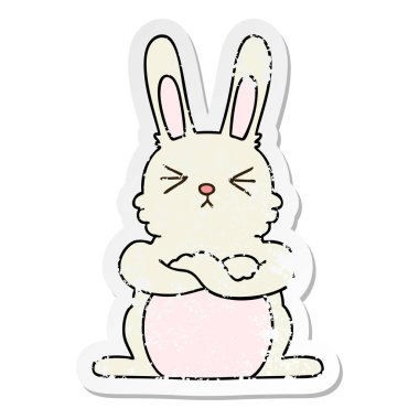 ilginç bir el sıkıntılı etiket karikatür tavşan çizilmiş