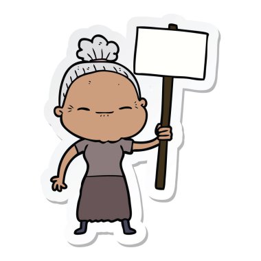 çizgi film huzurlu yaşlı kadın etiketi