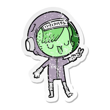 bir çizgi film astronot kadının sıkıntılı etiket