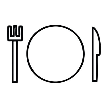 Çizim karikatür bir tabak ve çatal bıçak takımı