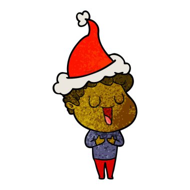 Noel Baba şapkası giyen bir adamın dokulu çizgi film gülüyor