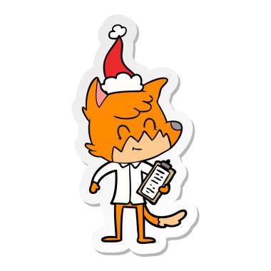 etiket karikatür Noel Baba şapkası giyen bir dostu fox Yöneticisi el çekilmiş