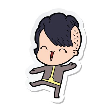 uzay giysisi giyen bir karikatür mutlu hippi kız etiketi