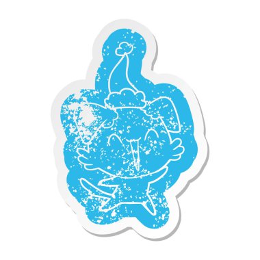 mutlu küçük köpek çizgi film etiketi giyen bir santa h sıkıntılı