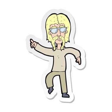 gözlük takan bir karikatür hippi adamın etiket